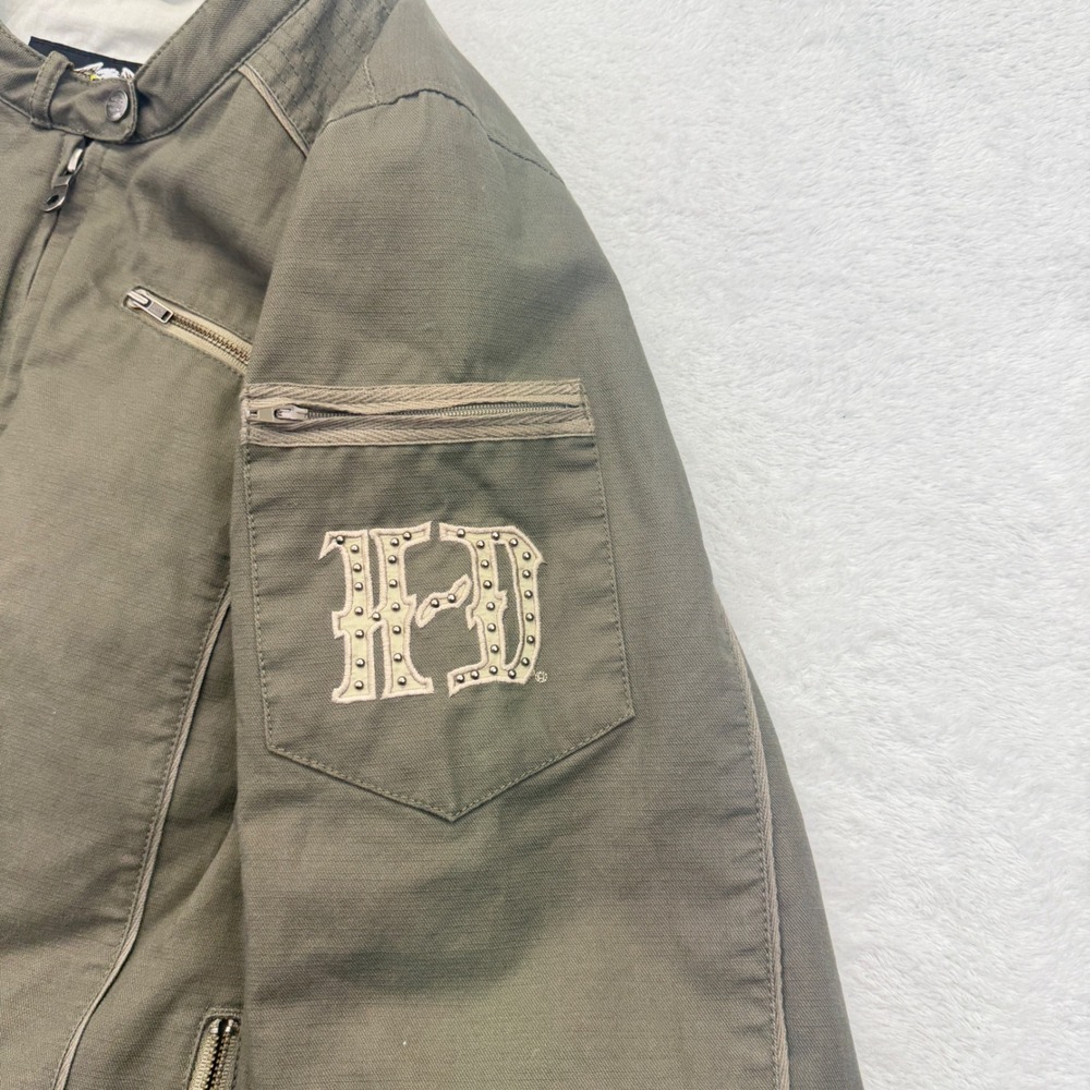 Harley Davidson Jacket Womens XL Green Skull Studded Moto Cafe Racer Biker - Picture 16 of 16
